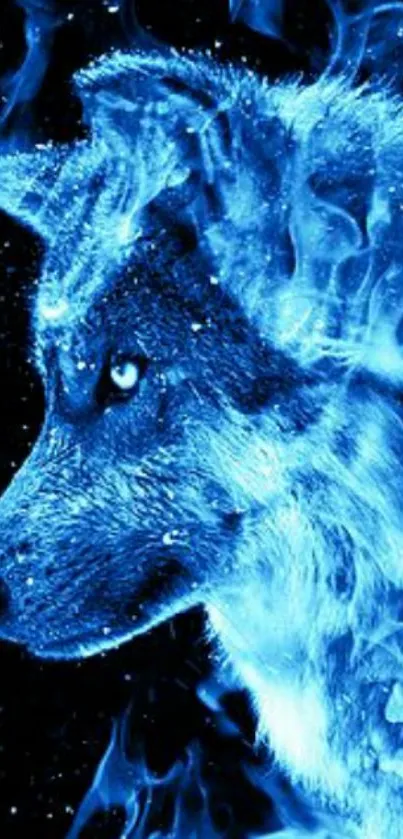 A wolf in blue flames creates a striking mobile wallpaper.