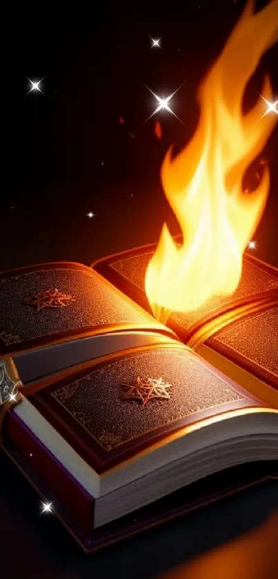 Wallaper of an open book with flames.