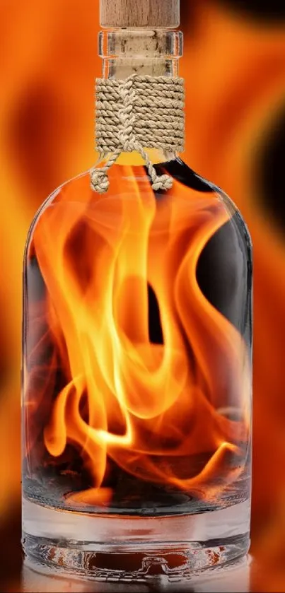 Bottle with flames design mobile wallpaper.