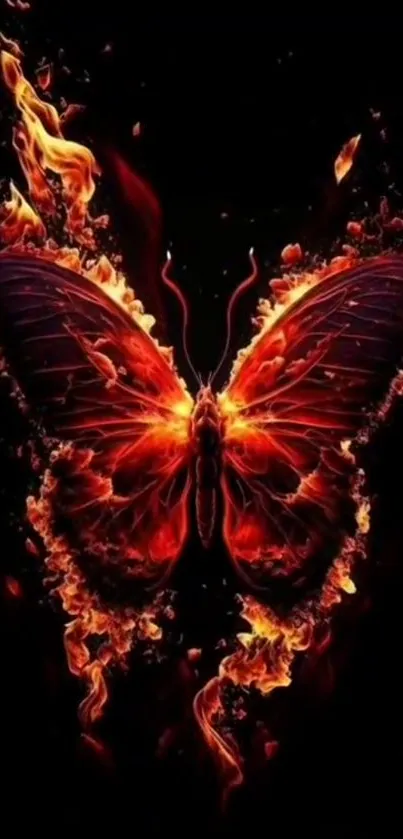 Fiery butterfly with abstract flames on a dark background.