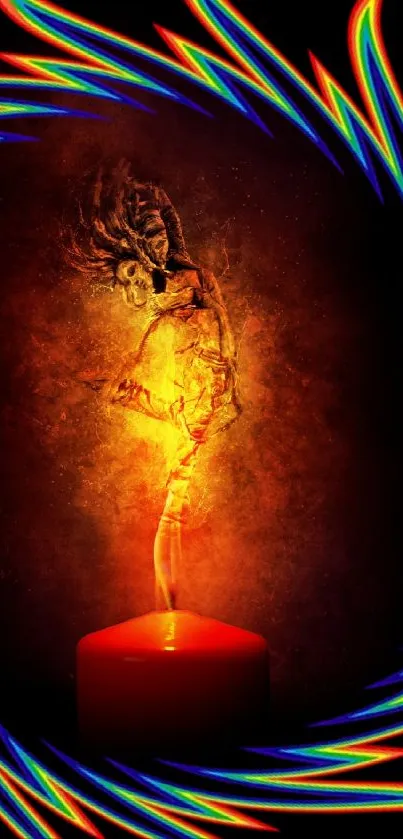 Fiery orange candle creating vibrant abstract art on mobile wallpaper.