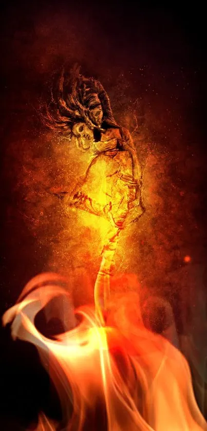 Artistic fiery figure rising from a glowing candle against a dark background.