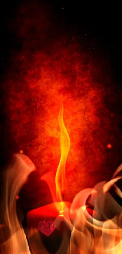 Fiery candle flame with glowing red-orange background.