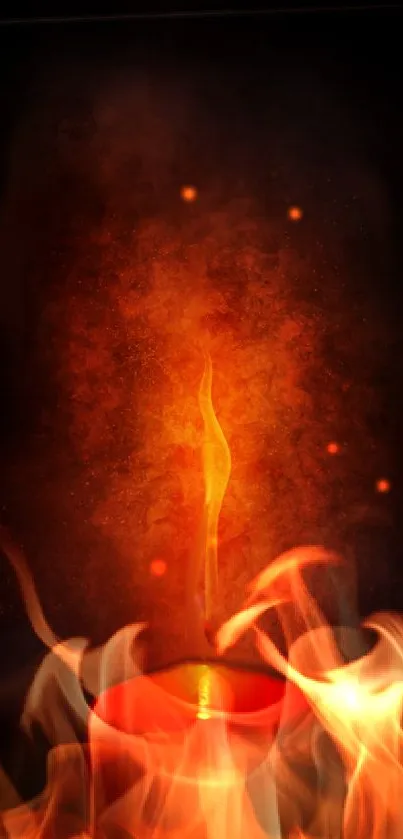 Fiery candle wallpaper with warm glowing flames on a dark background.