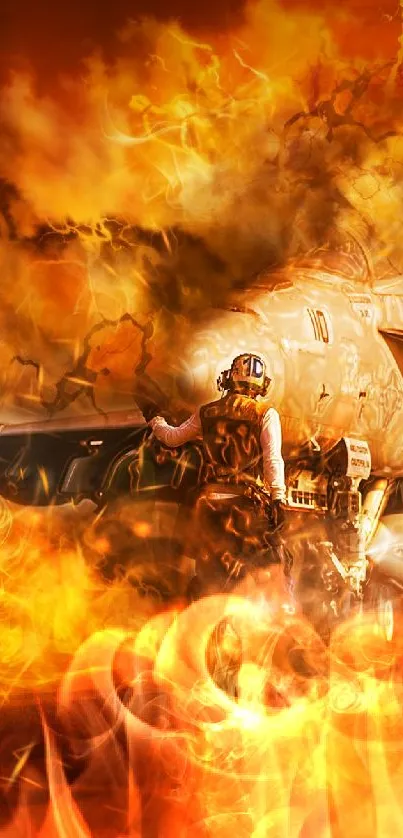 Fiery car explosion with intense orange flames on wallpaper.