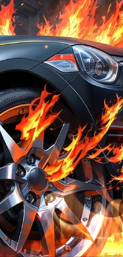 Fiery wheel with flames mobile wallpaper.