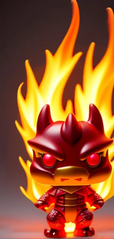 Cartoon character with fiery red flames in digital wallpaper.