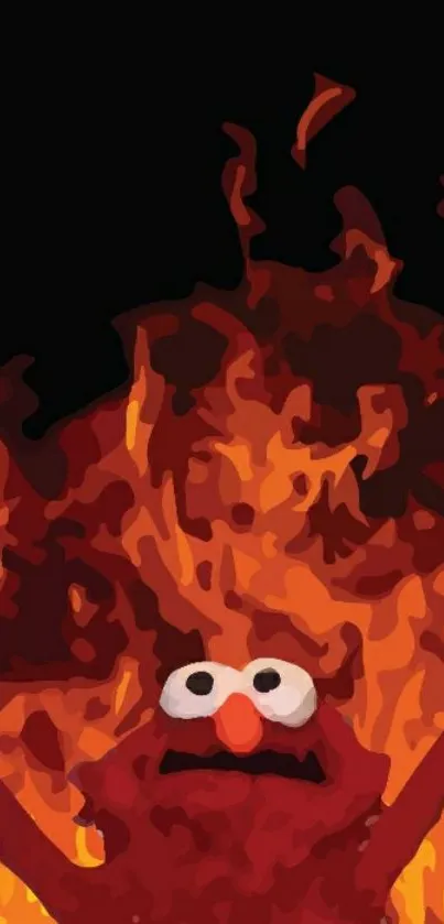 Cartoon character surrounded by flames.