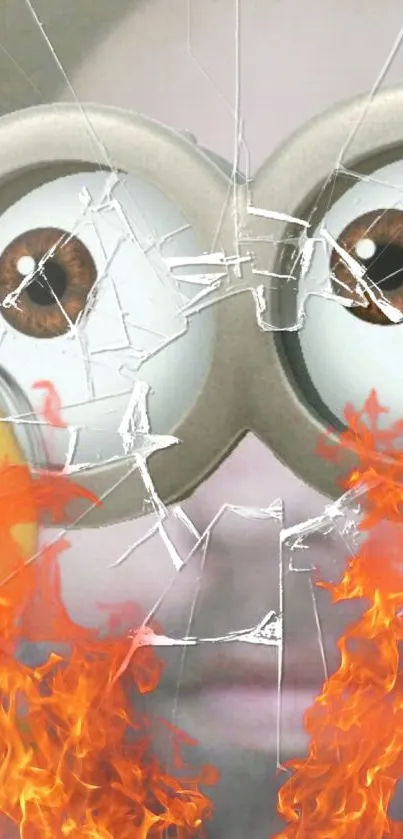 Animated character with fiery, cracked glass design.