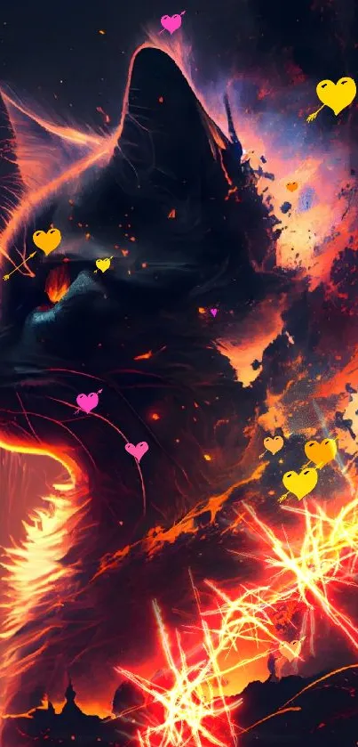 Fiery cat art wallpaper with vibrant colors.