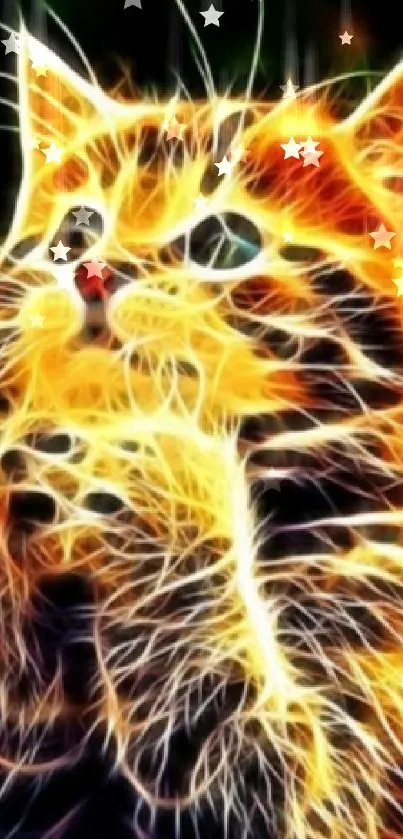 Fiery glowing cat art mobile wallpaper design