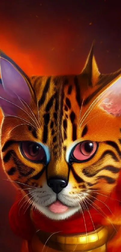 Fantasy cat with fiery orange flames mobile wallpaper.