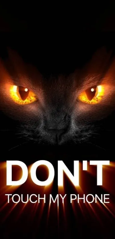 Fiery cat eyes with 'Don't Touch My Phone' text.