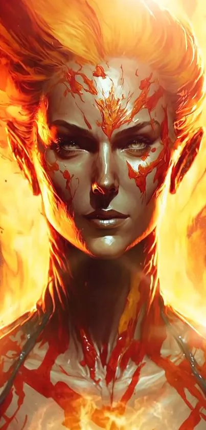 Vibrant fiery character wallpaper with bold orange hues and intense energy.