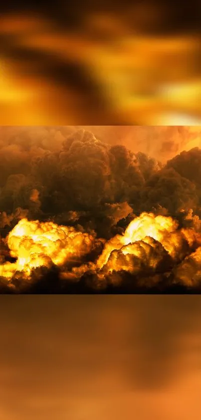 Mobile wallpaper displaying dramatic fiery clouds in warm golden hues.