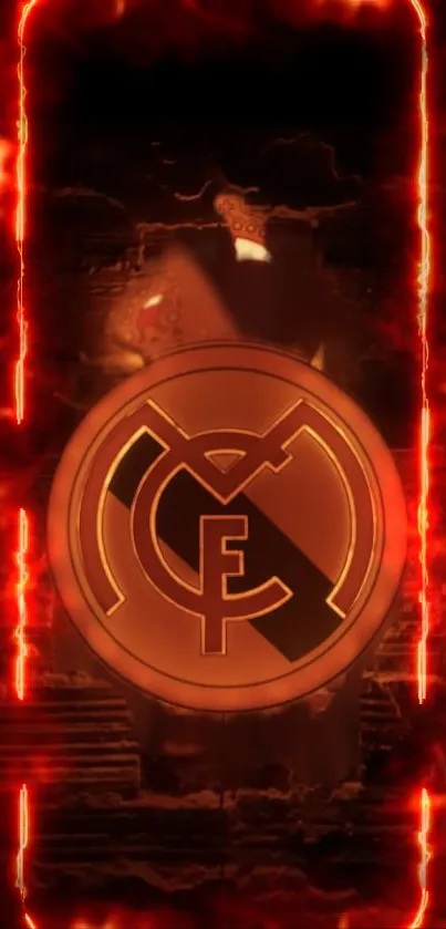 Fiery phone wallpaper with bold club logo design.