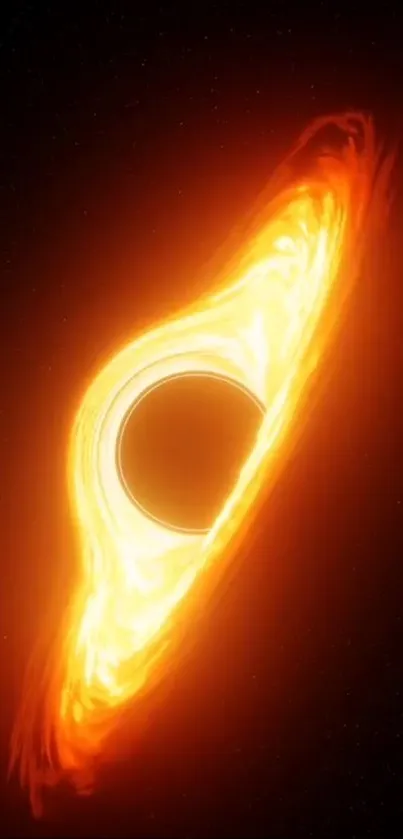 Fiery cosmic black hole with swirling orange light.