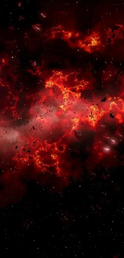 Fiery cosmic explosion wallpaper with vibrant reds and dynamic energy.