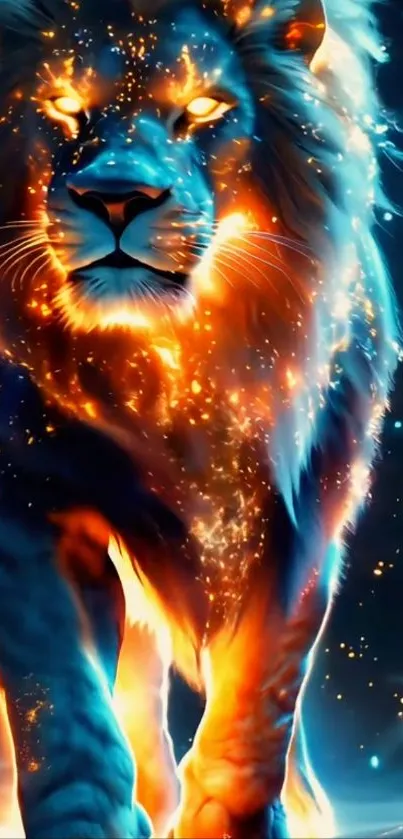 Fiery cosmic lion with vibrant colors