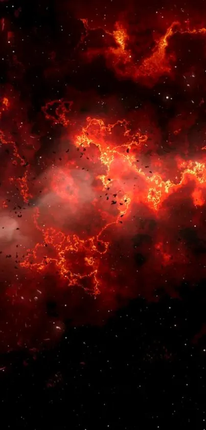 Fiery red cosmic nebula wallpaper with interstellar clouds.