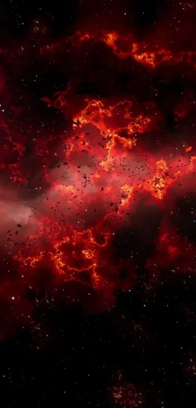 Dynamic red nebula and stars wallpaper.