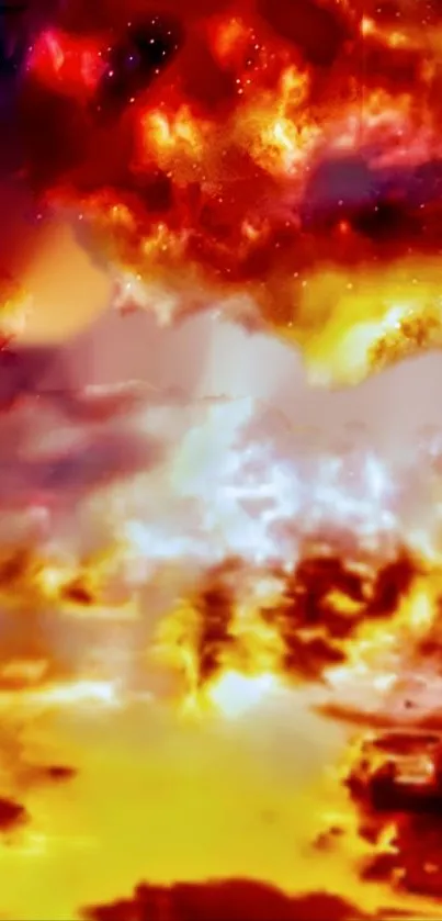 Fiery abstract sky with vibrant colors and dramatic clouds.