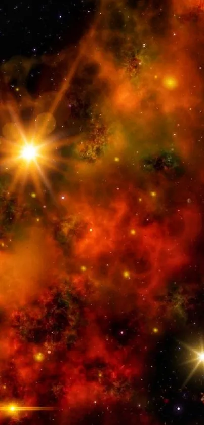 Fiery cosmic star field with vibrant colors.