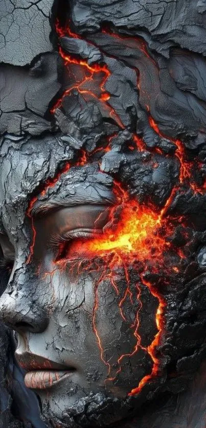 Fiery cracked face art wallpaper.