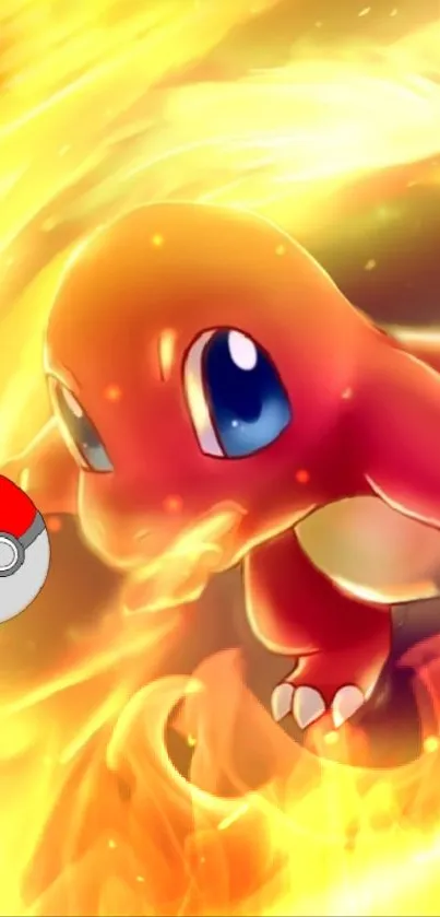 Fiery creature with Poké Ball in vibrant flames.