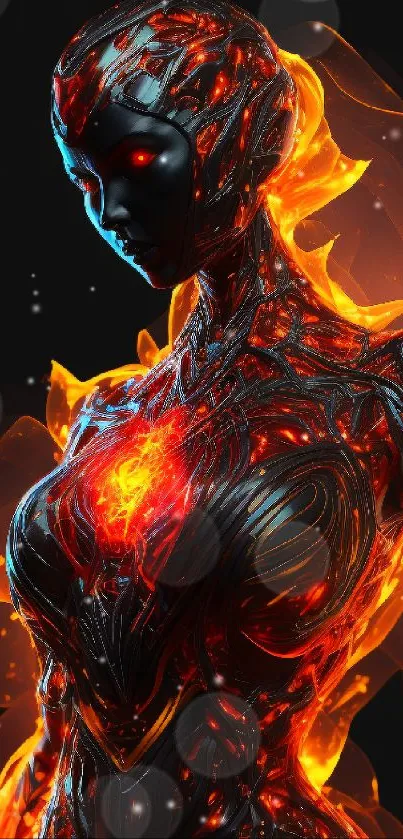 Fiery cyborg in flames mobile wallpaper art.