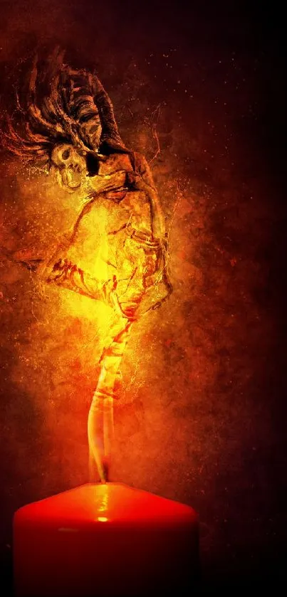 Fiery dancer emerging from candlelight in artistic mobile wallpaper.