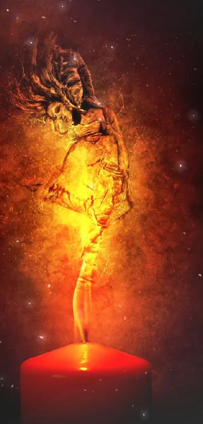 Fiery dancer emerges from candle flame in this artistic mobile wallpaper.