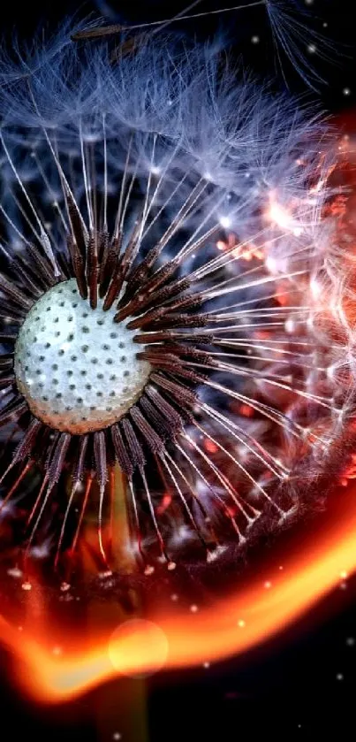 Fiery dandelion with dark background.