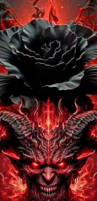 Fiery demon with black rose wallpaper art.