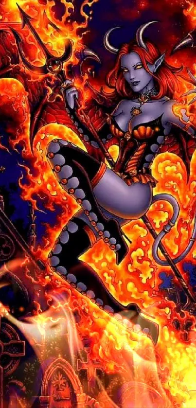 Fantasy demon art with fiery elements in vivid colors for mobile phone wallpaper.