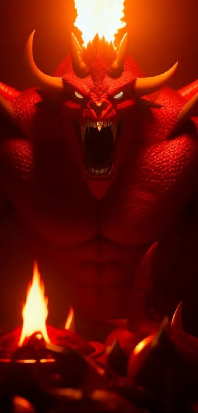 Fiery demon artwork with glowing red hues.