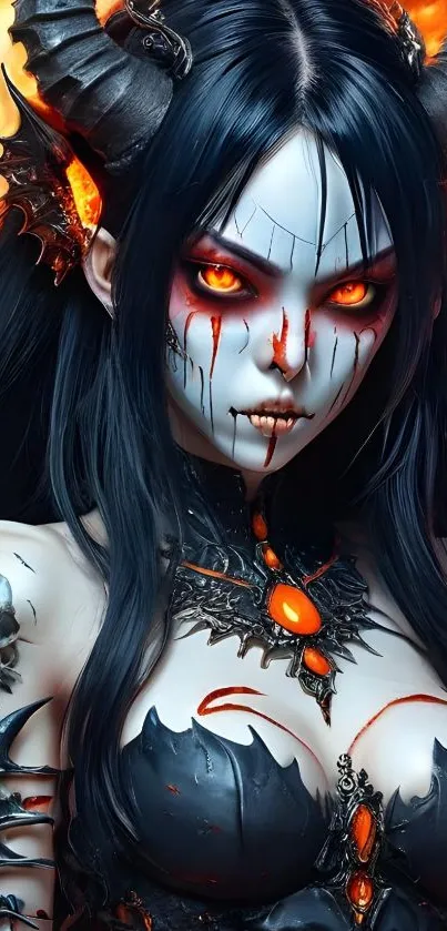 Fiery demon-themed mobile wallpaper art