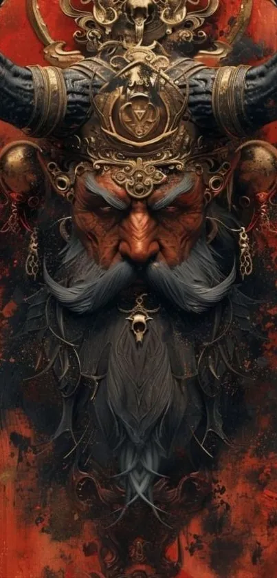 Fiery demon artwork with intricate details and dark gold accents.