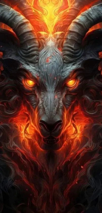 A fiery demon beast with glowing, intense eyes in vibrant orange hues.