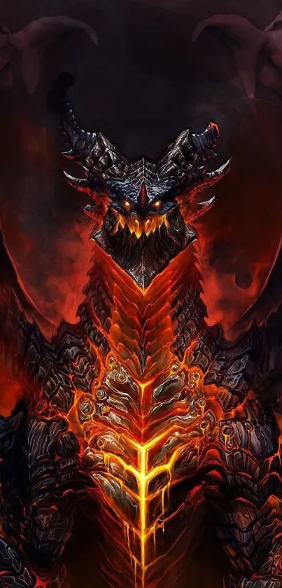 Fiery demon dragon with glowing eyes and intricate details.