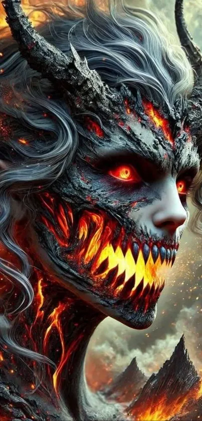 Fantasy demon artwork with fiery details and mystical elements