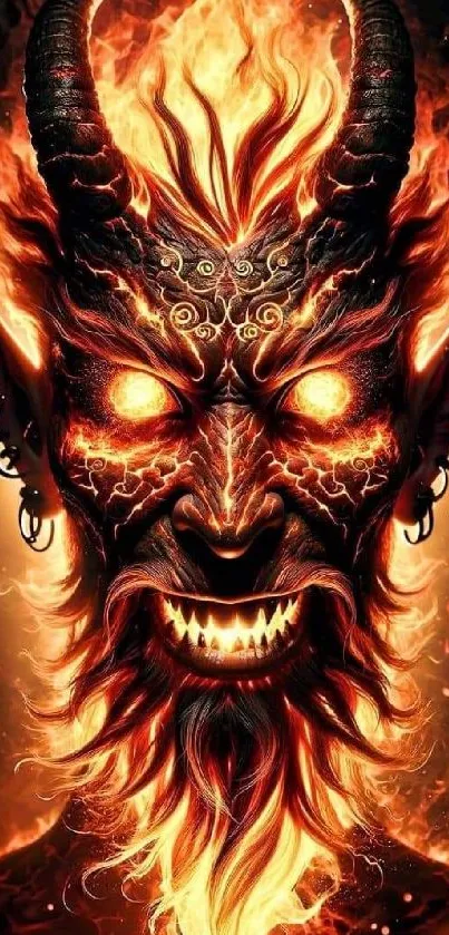 Fiery demon fantasy wallpaper with vivid orange flames and mystical details.