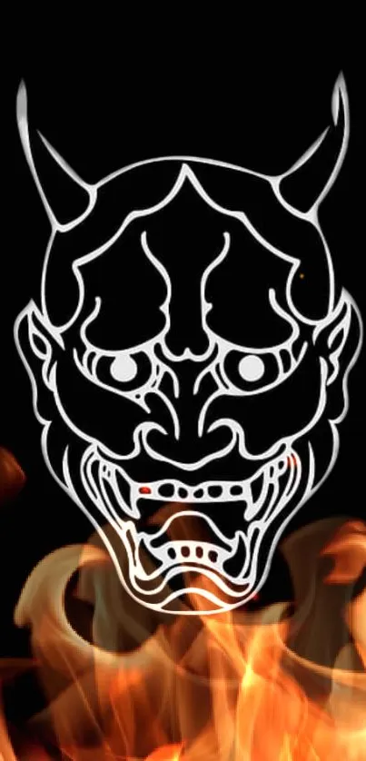 Demon mask with fiery flames wallpaper.