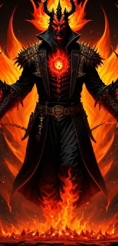 Fiery demon engulfed in dark flames with a striking red and orange aura.