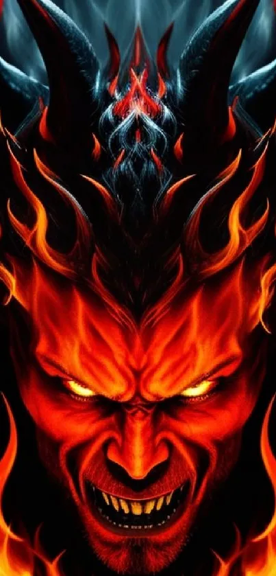 Fierce demon with fiery flames as phone wallpaper.