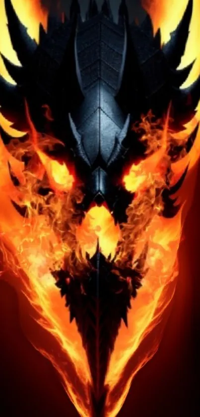 Fiery demon skull design for mobile wallpaper with orange flames.