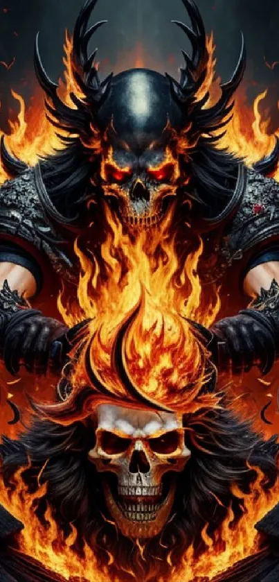 Fiery demon skulls with intense flame effects for mobile wallpaper.