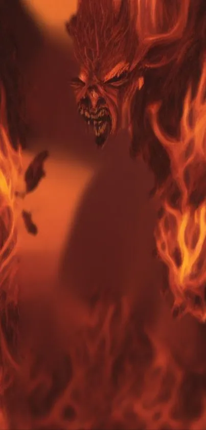 Fiery demon surrounded by intense flames in a dark fantasy art scene.