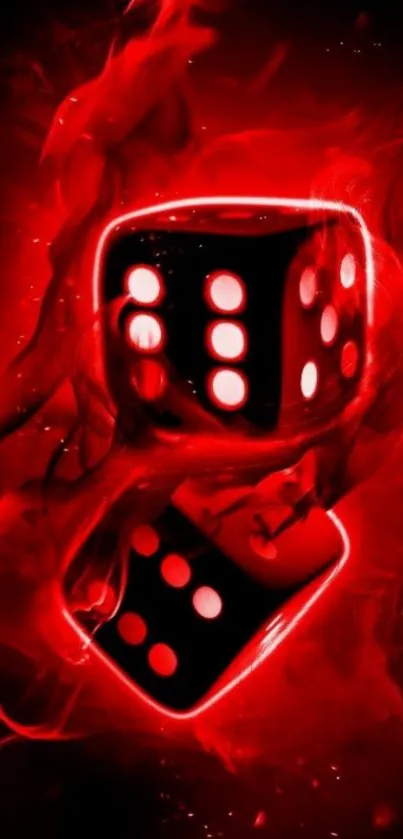 Vibrant red dice with fiery elements on a mobile wallpaper background.