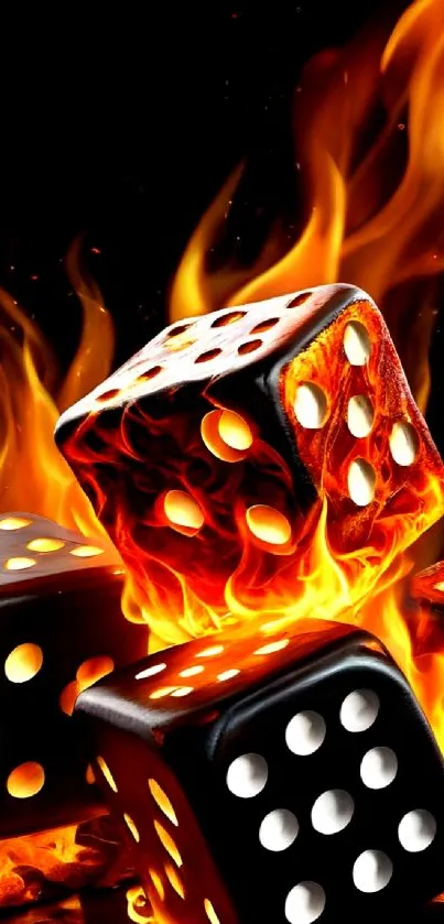 Dice engulfed in flames creating a fiery effect.